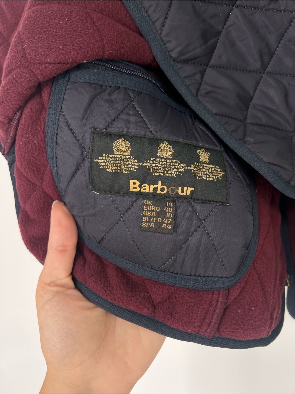 Barbour Betty Preppy Quilted Navy Diamond-Quilt Vest with Maroon Lining 10 NWT - Picture 6 of 7